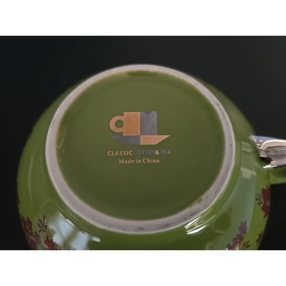 Teapot For One with‎ Tea Cup and Saucer Red Green Flowers